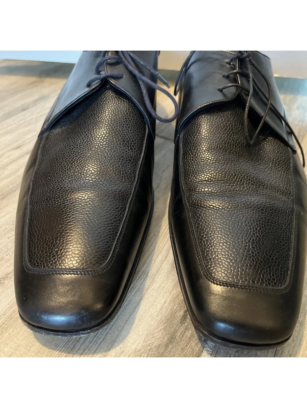 BRUNO MAGLI RENACIOLO MEN OXFORD PEBBLE BLACK LEATHER DRESS SHOES SIZE 13M ITALY